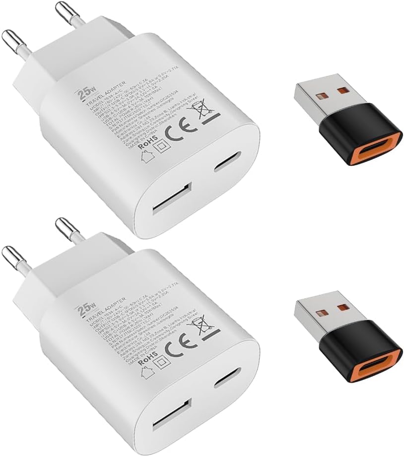 KALANKA-25W USB CChargeur 15W USB A Adaptateur,pour£ºSamsung Galaxy Ultra S25/S24/S23/S22/S21/S20/+/Note 20/10/9/8/A73/A53/A54/A56/S10/S9,iPhone17/16/15/Pro/Pro Max/Plus,iPad,Moto,Google,Chargeur Rapi