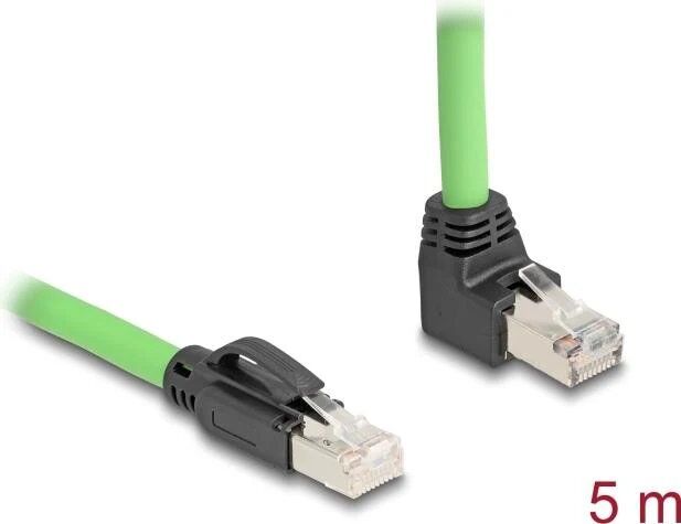 Delock - Patch-Kabel - RJ-45 (M) gerade zu RJ-45 (M) nach oben angewinkelt - 5,0m - 6,8 mm - SF/UTP - CAT 6a - ohne Haken - grün (80894)