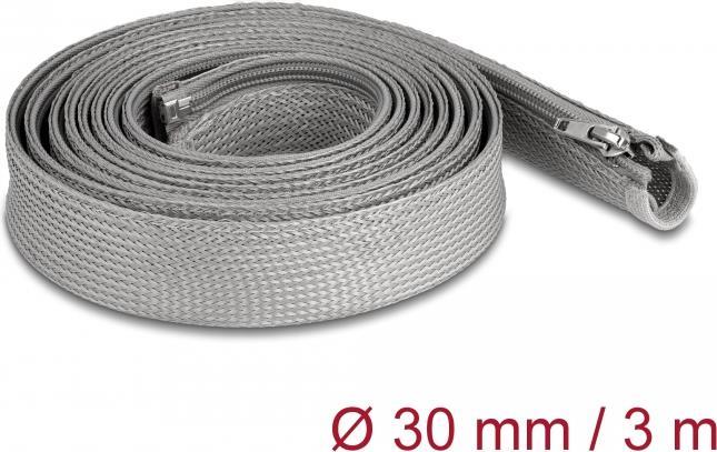 Delock Geflechtschlauch mit Reißverschluss hitzebeständig 3 m x 30 mm grau (20837)