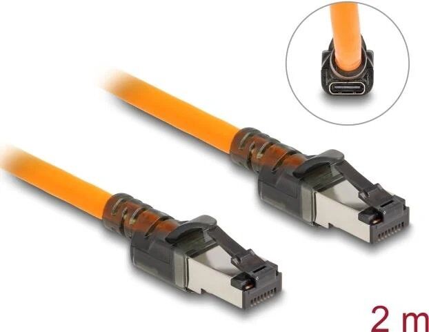 Delock - Patch-Kabel - RJ-45 (M) zu RJ-45 (M) - 2,0m - 6,2 mm - S/FTP - CAT 6a - halogenfrei, Portfinder-Funktion (USB-C betrieben), ohne Haken - orange (80408)