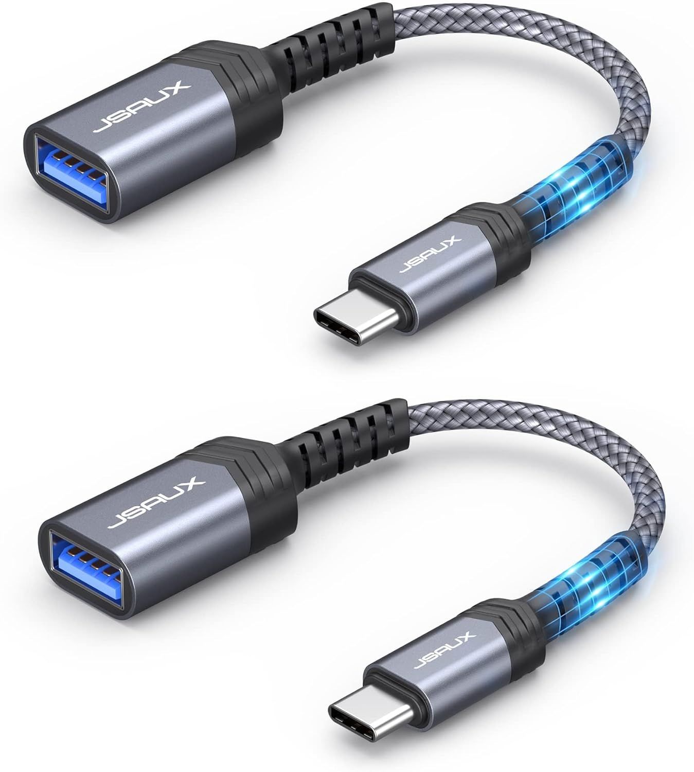SUBZONAL-Adaptateur USB C vers USB 3.0 Lot de 2, OTG Type C Mâle vers USB A Femelle OTG Câble Compatible avec iPhone 15 Pro Max, Samsung Galaxy S24/S23/S22 Ultra, Huawei, iPad Pro, MacBook Pro/Air-Gr