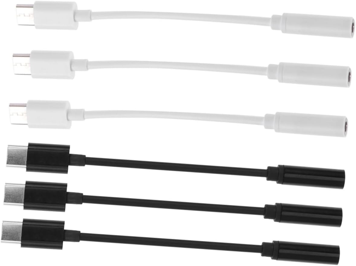 SUBZONAL-Adaptateur USB-c vers Jack 3,5 Mm 6 Pièces pour Écouteurs, Câble Audio Portable en PVC Noir et Blanc, Compatible Casques USB-c, Usage Quotidien Multimédia, Léger et Compact