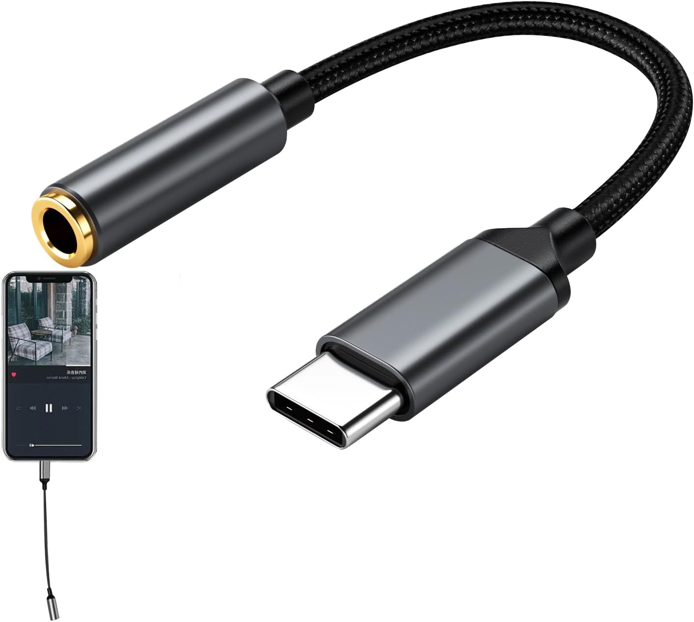 SUBZONAL-Adaptateur de casque USB type C 3,5 mm ¿ Câble Dongle avec connecteur audio portable pour tablette avec téléphone, convertisseur auxiliaire Plug and Play  Câble connecteur d'écouteurs flexi