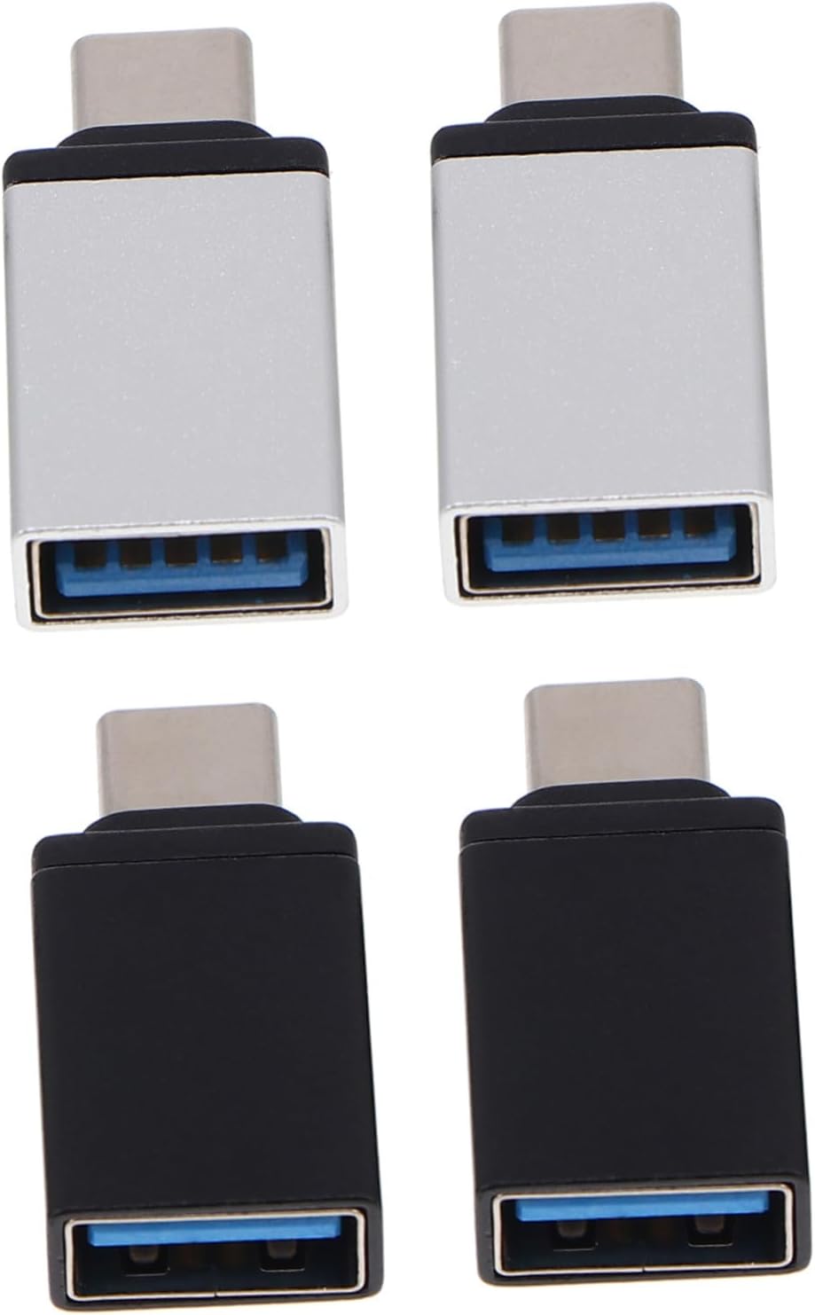 SUBZONAL-Adaptateur USB Type-c de Transfert de Données 4 Pièces pour Téléphone Portable, Connecteurs Portables Compacts, Compatibles Charge et Transfert, Noir et Argenté, Couleur Aléatoire
