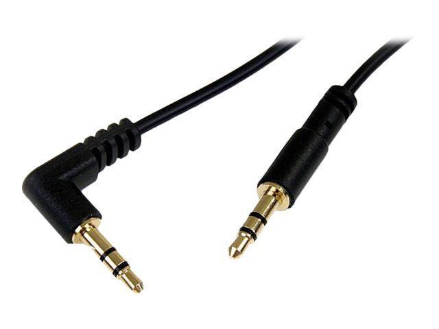 StarTech.com Câble audio slim Mini-Jack 3,5 mm vers Mini-Jack 3,5 mm coudé à angle droit de 1,8 m - M/M - Câble audio - mini-phone stereo 3.5 mm mâle pour mini-phone stereo 3.5 mm mâle - 1.8 m - noir - connecteur coudé - pour P/N: SV231DVGAU2A...