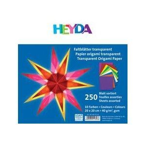 HEYDA Papier Origami, transparent, couleurs assortis, 40g/m2