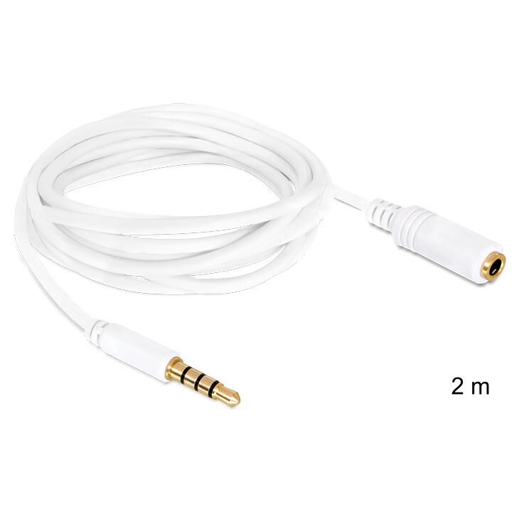 Delock - Câble audio - mini-phone stereo 3.5 mm mâle pour mini-phone stereo 3.5 mm femelle - 2 m - blanc