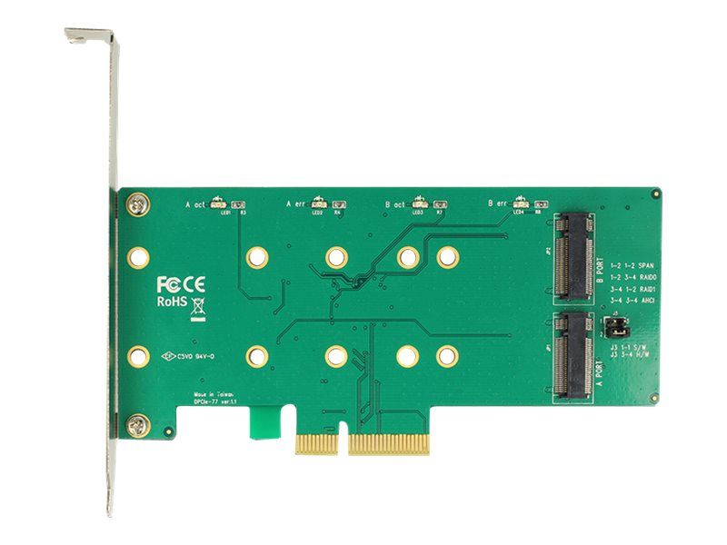 Delock PCI Express Card > 2 x internal M.2 Key B with RAID - Contrôleur de stockage - M.2 Card - profil bas - RAID RAID 0, 1 - PCIe 2.0 x4