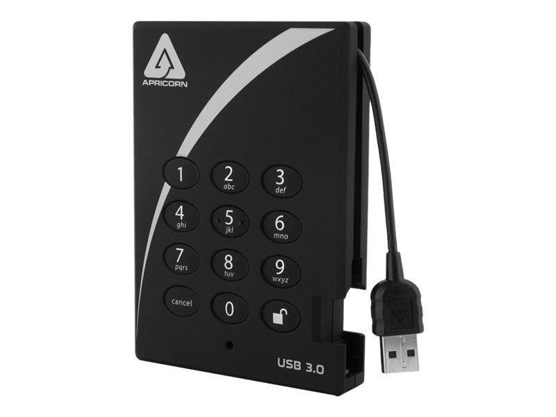 Apricorn Aegis Padlock 3.0 A25-3PL256-1000 - Disque dur - chiffré - 1 To - externe (portable) - 2.5" - USB 3.0 - 5400 tours/min - mémoire tampon : 8 Mo - FIPS 197