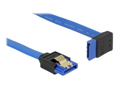Delock - Câble SATA - Serial ATA 150/300/600 - SATA (R) angle vers le haut pour SATA (R) droit - 50 cm - verrouillé - bleu