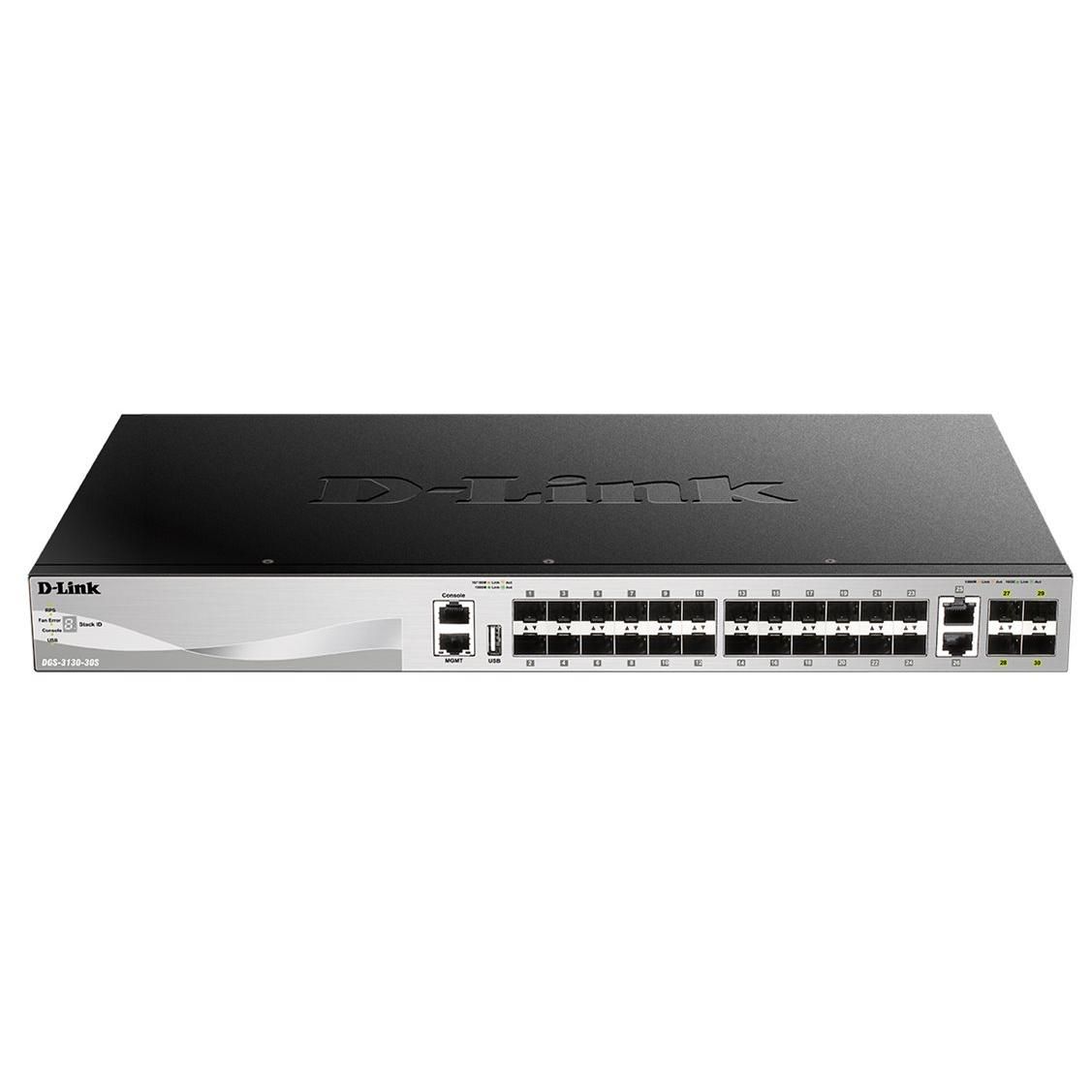 D-Link DGS 3130-30S - Commutateur - L3 Lite - Géré - 30 x SFP + 2 x 10 Gigabit Ethernet + 4 x 10 Gigabit SFP+