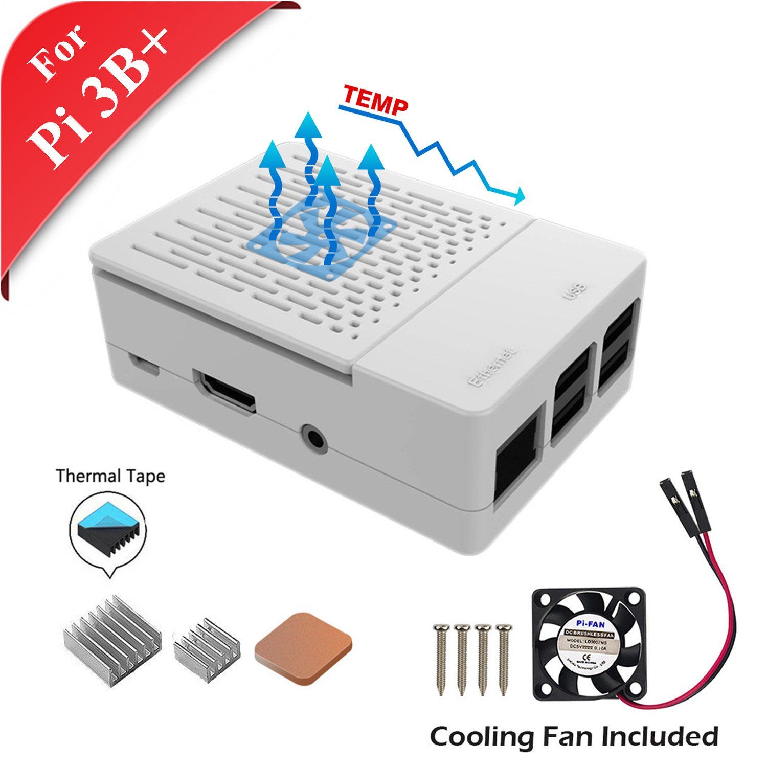GeeekPi Boitier pour Raspberry Pi 3 modèle B + (B Plus), avec ventilateur et 3PCS Dissipateurs pour Raspberry Pi 3/2 modèle B (n
