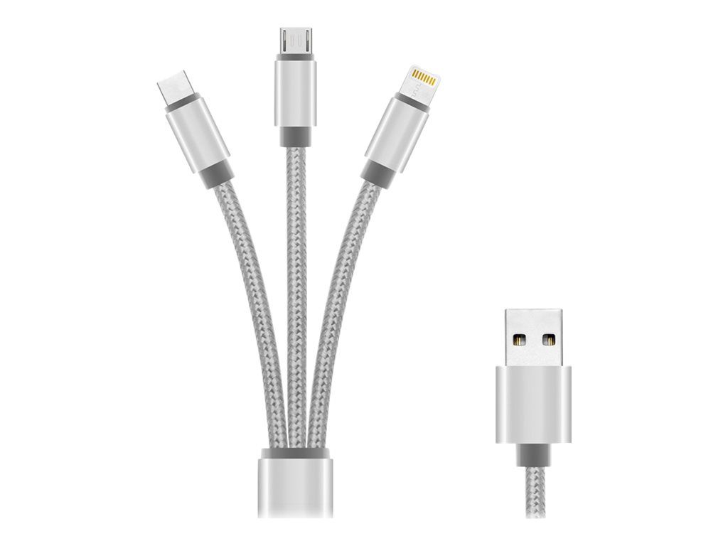DLH DY-TU4108 - Câble Lightning - USB mâle pour Micro-USB de type B, Lightning, USB-C mâle - 1.2 m - gris