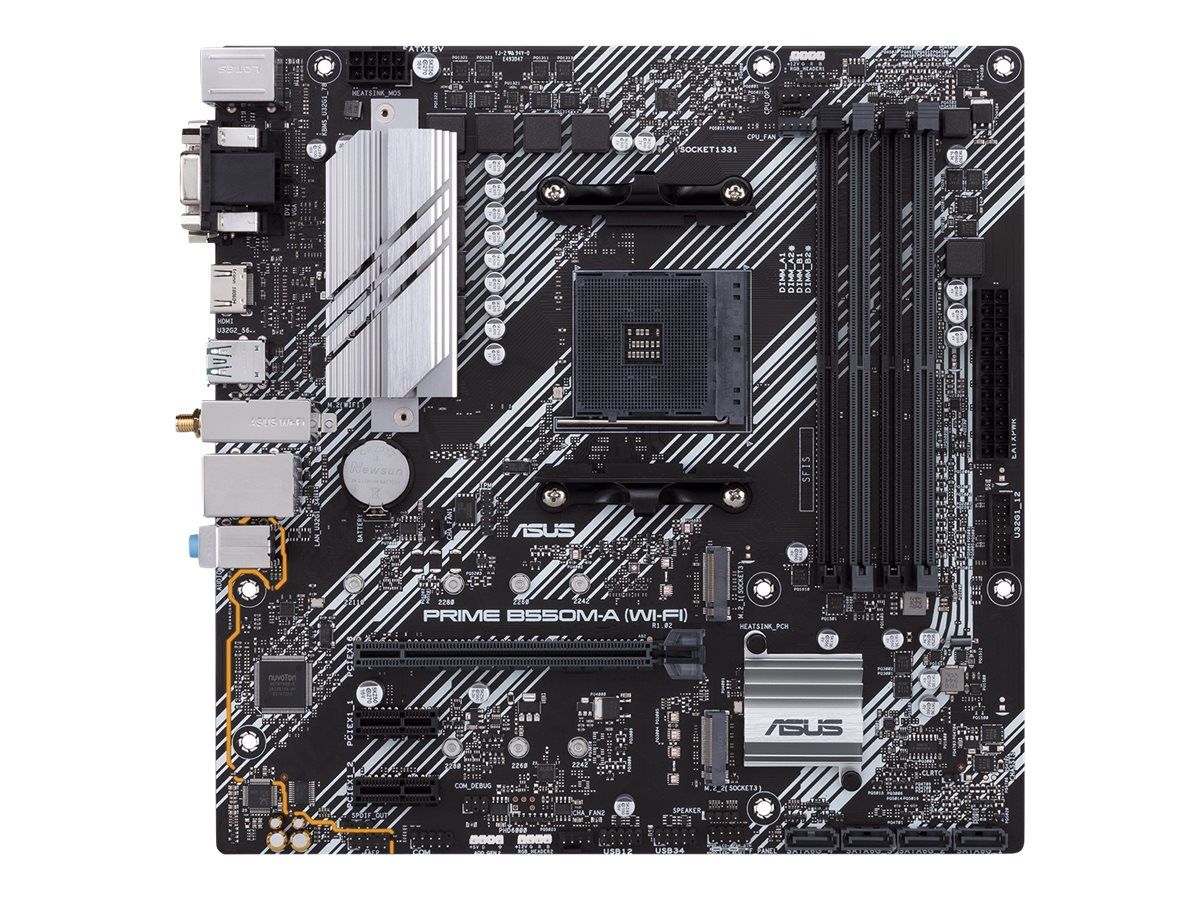 ASUS PRIME B550M-A (WI-FI) - Carte-mère - micro ATX - Socket AM4 - AMD B550 Chipset - USB 3.2 Gen 1, USB 3.2 Gen 2 - Bluetooth, Gigabit LAN, Wi-Fi 6 - carte graphique embarquée (unité centrale requise) - audio HD (8 canaux)