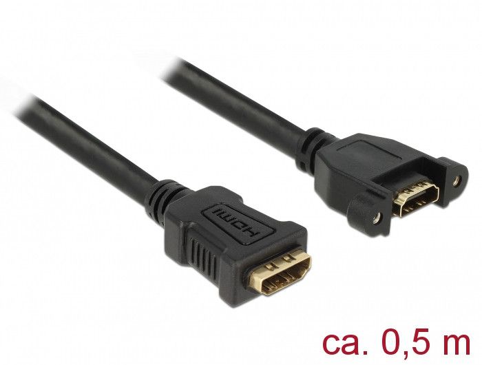 Delock - Câble HDMI avec Ethernet - HDMI femelle pour HDMI femelle vissable - 50 cm - noir - support 4K