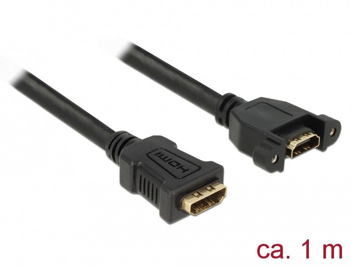 Delock - Câble HDMI avec Ethernet - HDMI femelle pour HDMI femelle vissable - 1 m - noir - support 4K
