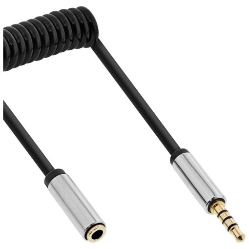 Adaptateur de câble audio INTOS ELECTRONIC InLine Slim - 4 broches mini jack masculin vers femelle - 50 cm - noir - en bobine