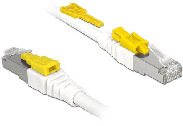 Delock Secure - Cordon de raccordement - RJ-45 (M) pour RJ-45 (M) - 5 m - STP - CAT 6a - sans halogène - blanc