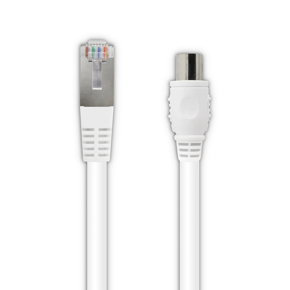 Câble TV coaxial et Ethernet mâle/mâle RJ45 - 2 m - blanc
