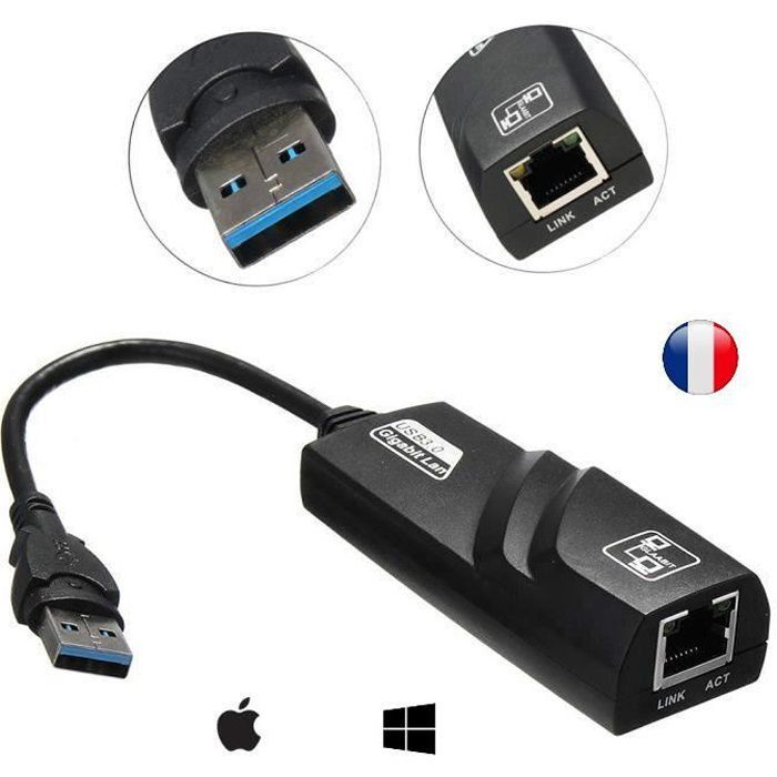 CythonWorks Pour Mac adaptateur Ethernet USB 3.0 à RJ45 Lan Network USB Carte Gigabit 10/100 / 1000Mbps Windows garantie 2 ans