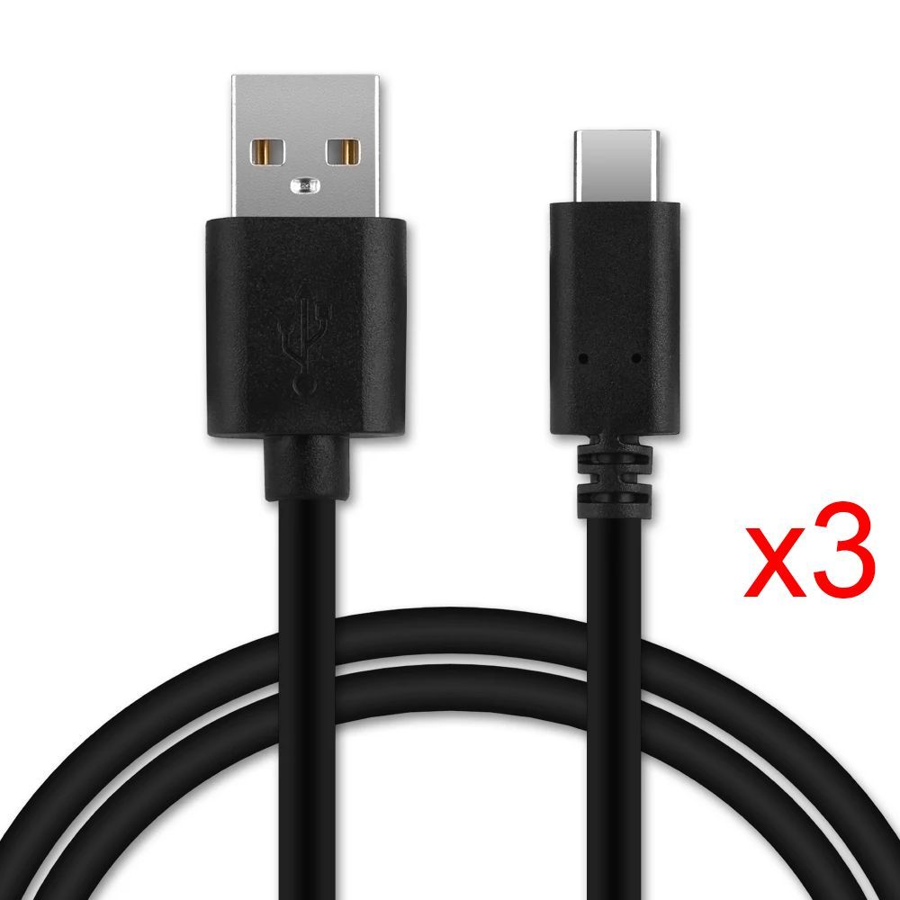 3x Câble USB-C pour OPPO Reno 6, 6 Pro, Find X5 Lite, Find X5, Find X5 Pro - Câble de 1 Mètre - Noir