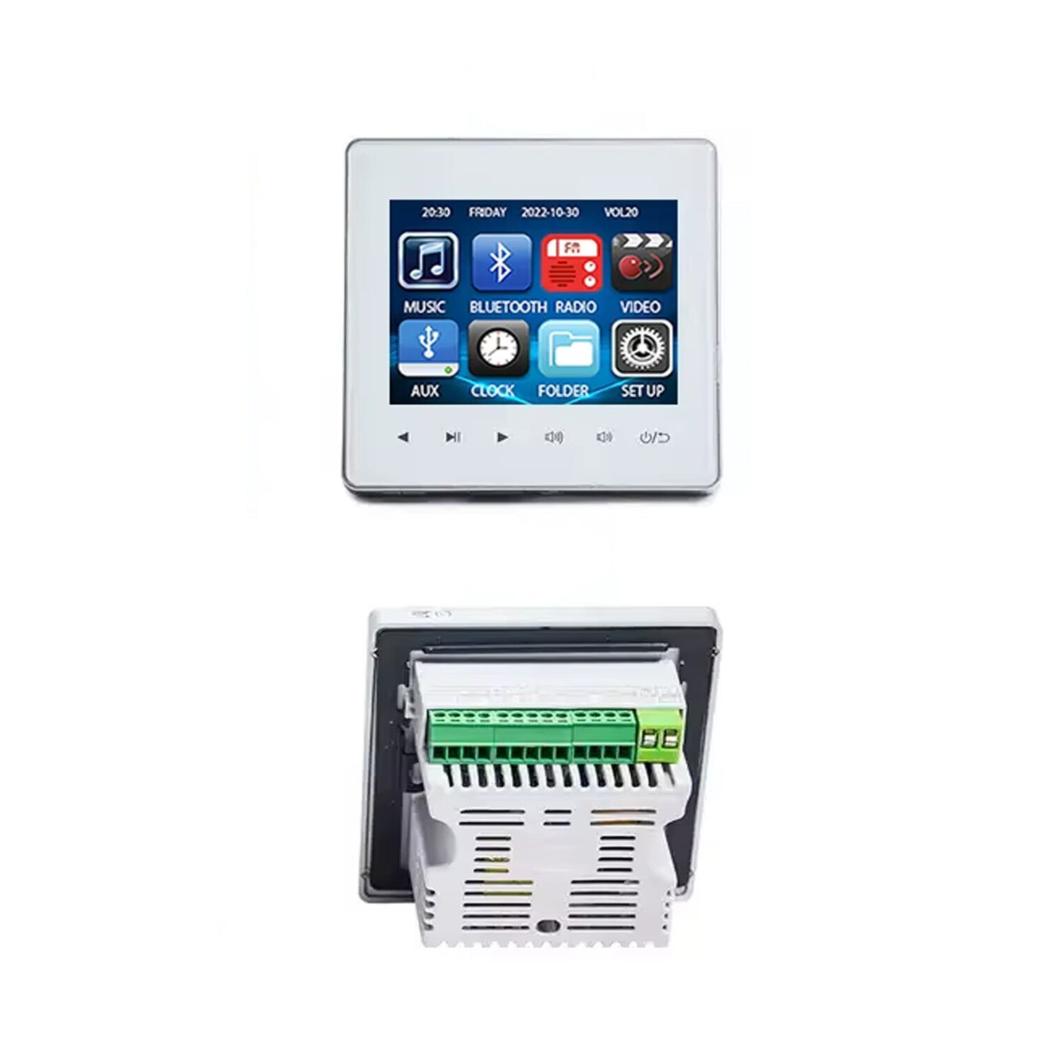 Amplificateur mural blanc Bluetooth 4 x 25W TFT couleur USB , SD, entrée aux