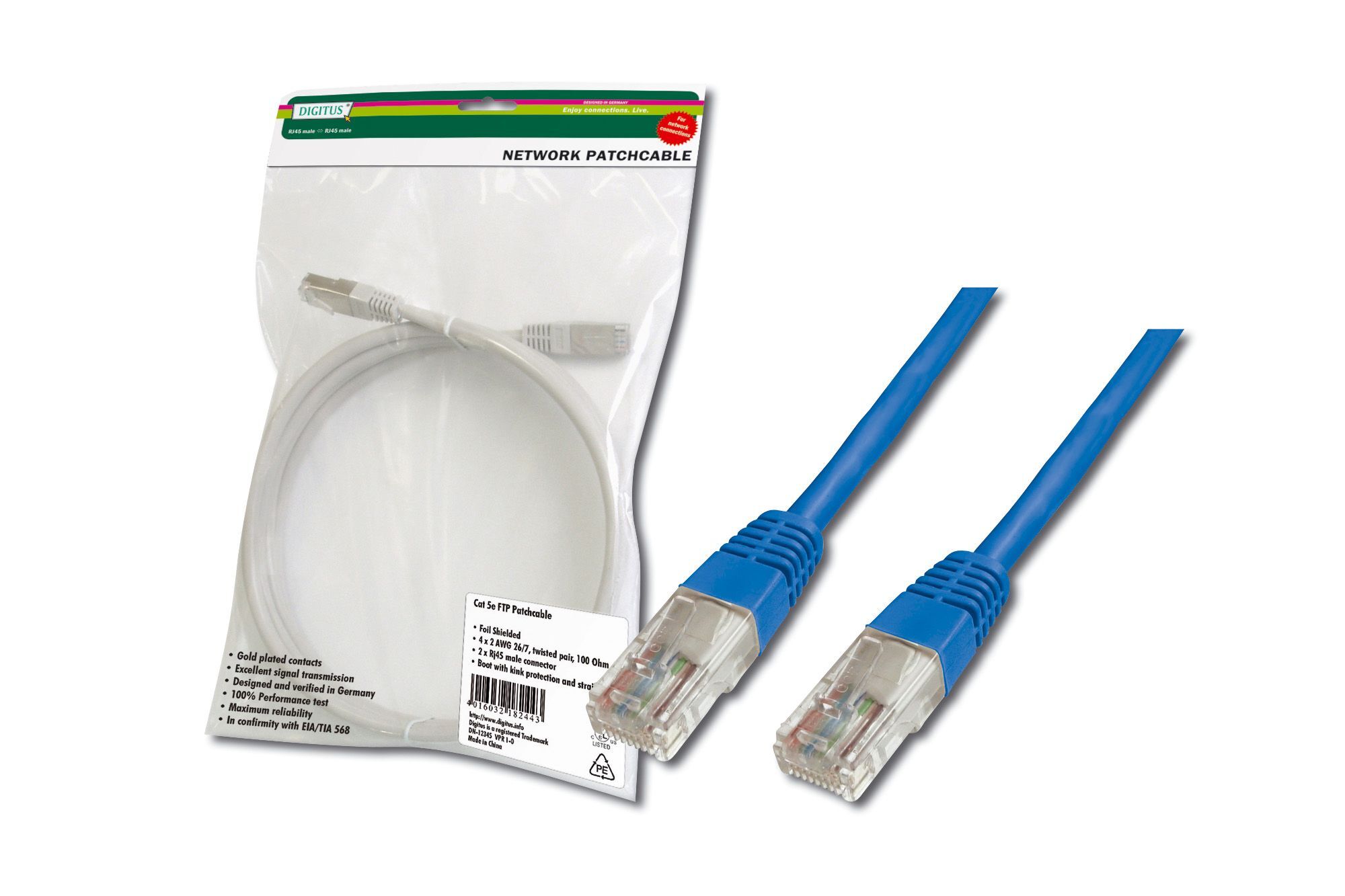DIGITUS Premium - Cordon de raccordement - RJ-45 (M) pour RJ-45 (M) - 5 m - UTP - CAT 5e - démarré - bleu