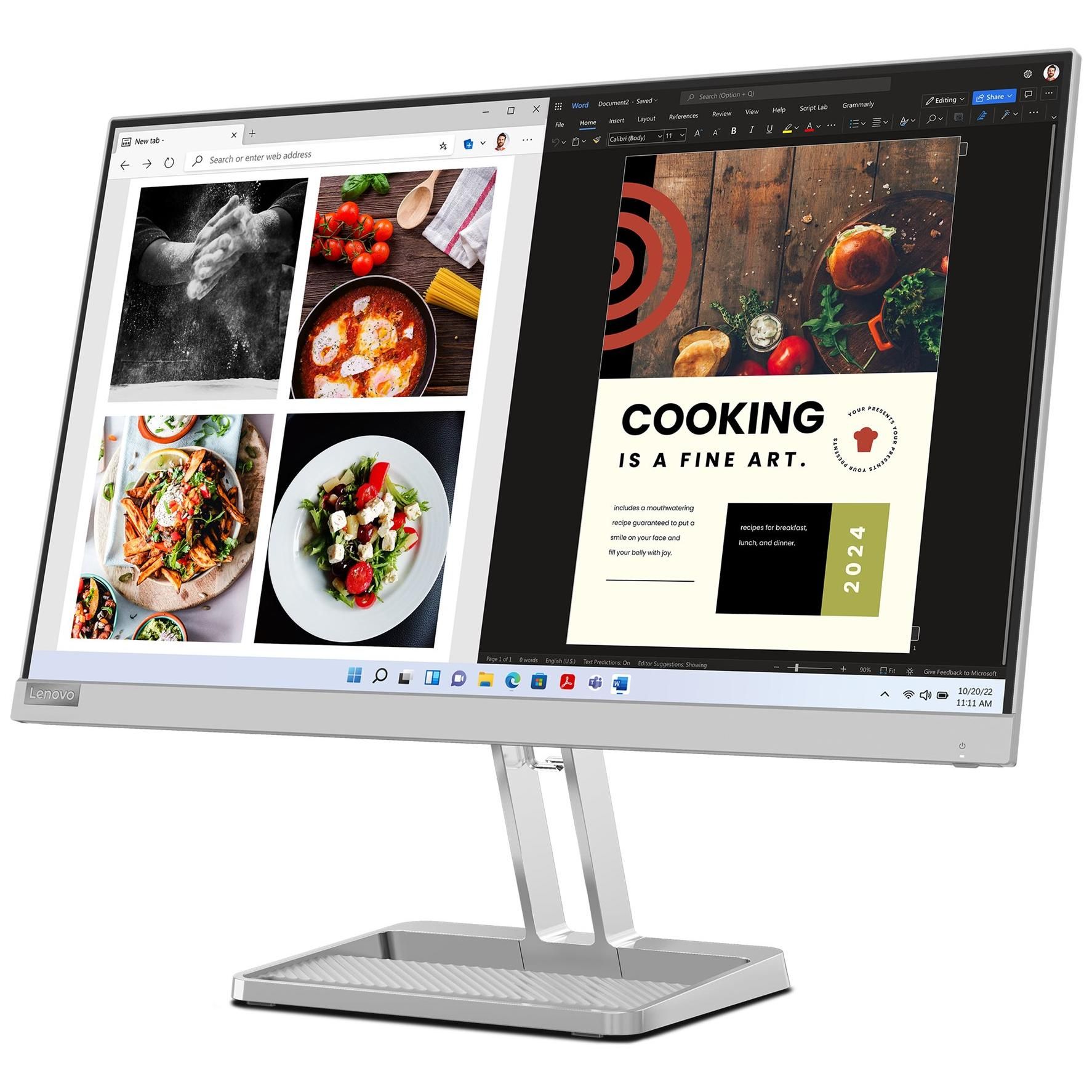 Lenovo L24i-40 - Écran LED - 24" (23.8" visualisable) - 1920 x 1080 Full HD (1080p) @ 100 Hz - IPS - 250 cd/m² - 1300:1 - 4 ms - HDMI, VGA - haut-parleurs - gris nuage