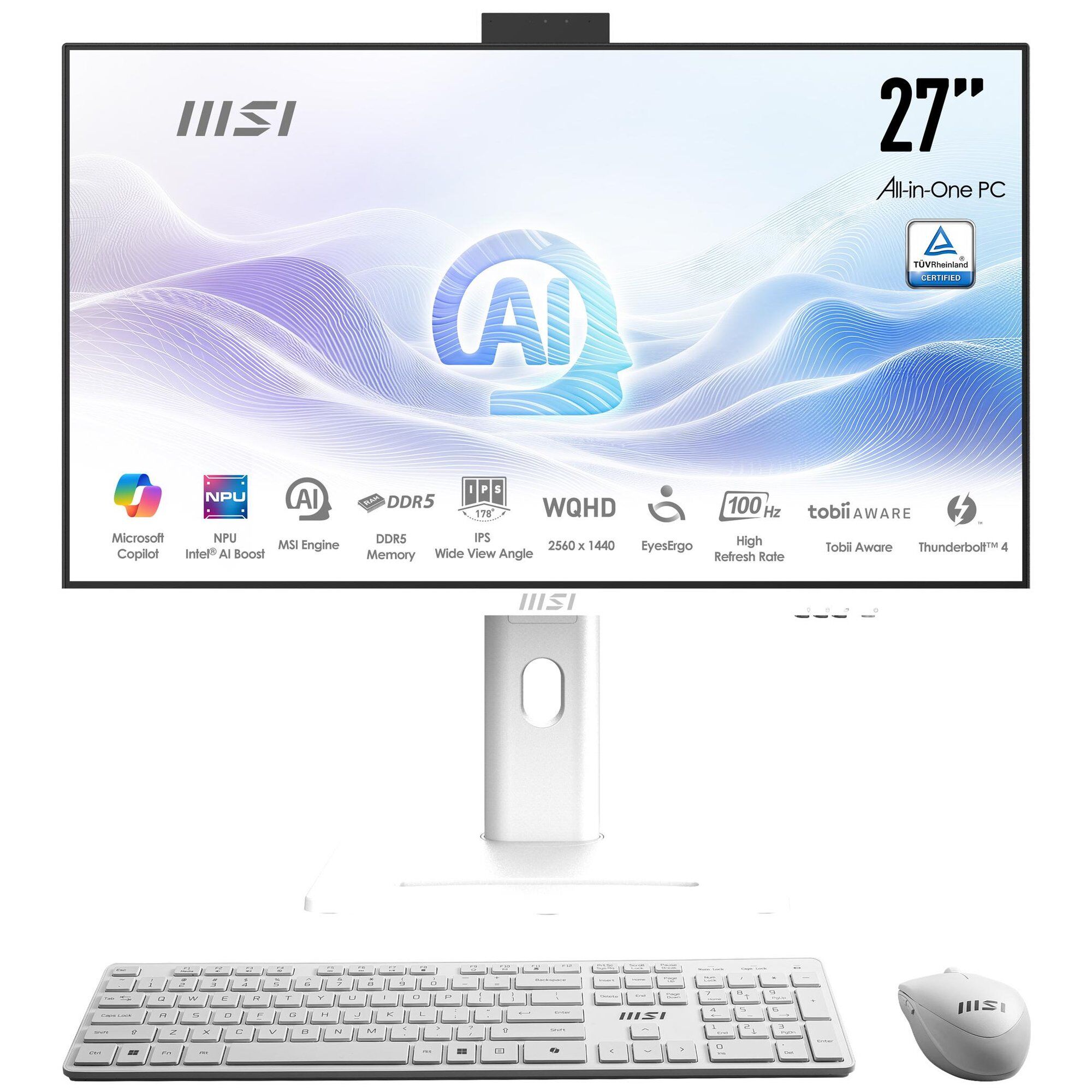 MSI Modern AM273QP AI 1UM-085FR Intel Core Ultra 5 125H 27" 2560 x 1440 PC All-in-One 16 Go DDR5-SDRAM 1 To SSD Windows 11 Home Wi-Fi 6E (802.11ax) Blanc