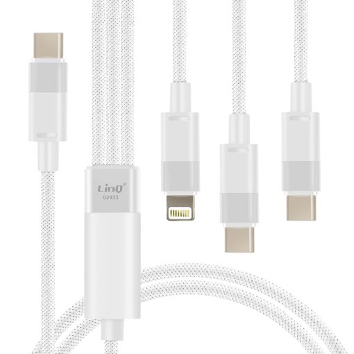LinQ USB-C to Lightning + 2 USB-C 60W Fast Charge Cable, 1.2m White