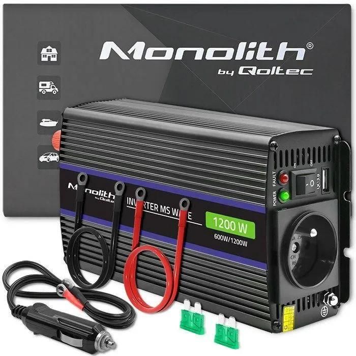 Convertisseur de tension - Qoltec - 1200 MS Wave - 12V à 230V - 600-1200W - USB
