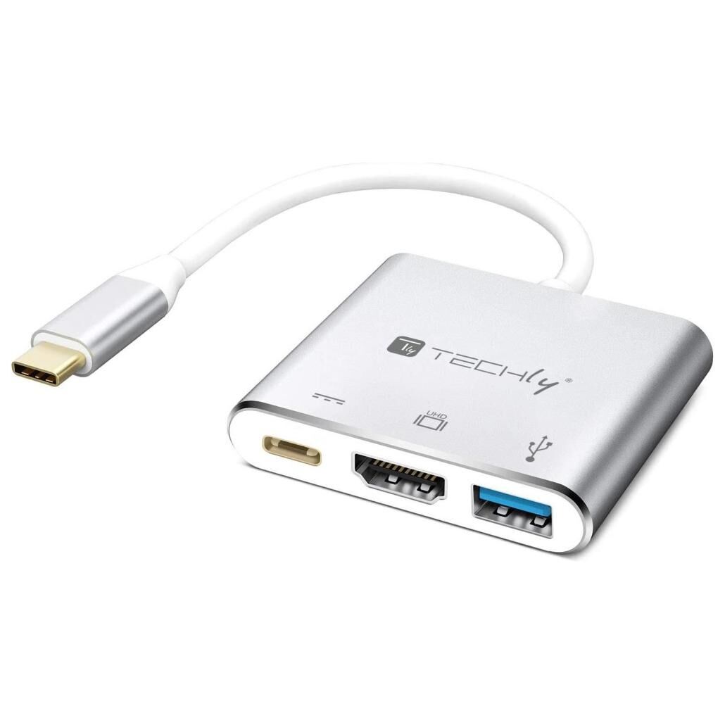 Techly IADAP USB31-HDMIPTY station d'accueil Avec fil USB 3.2 Gen 1 (3.1 Gen 1) Type-C Argent