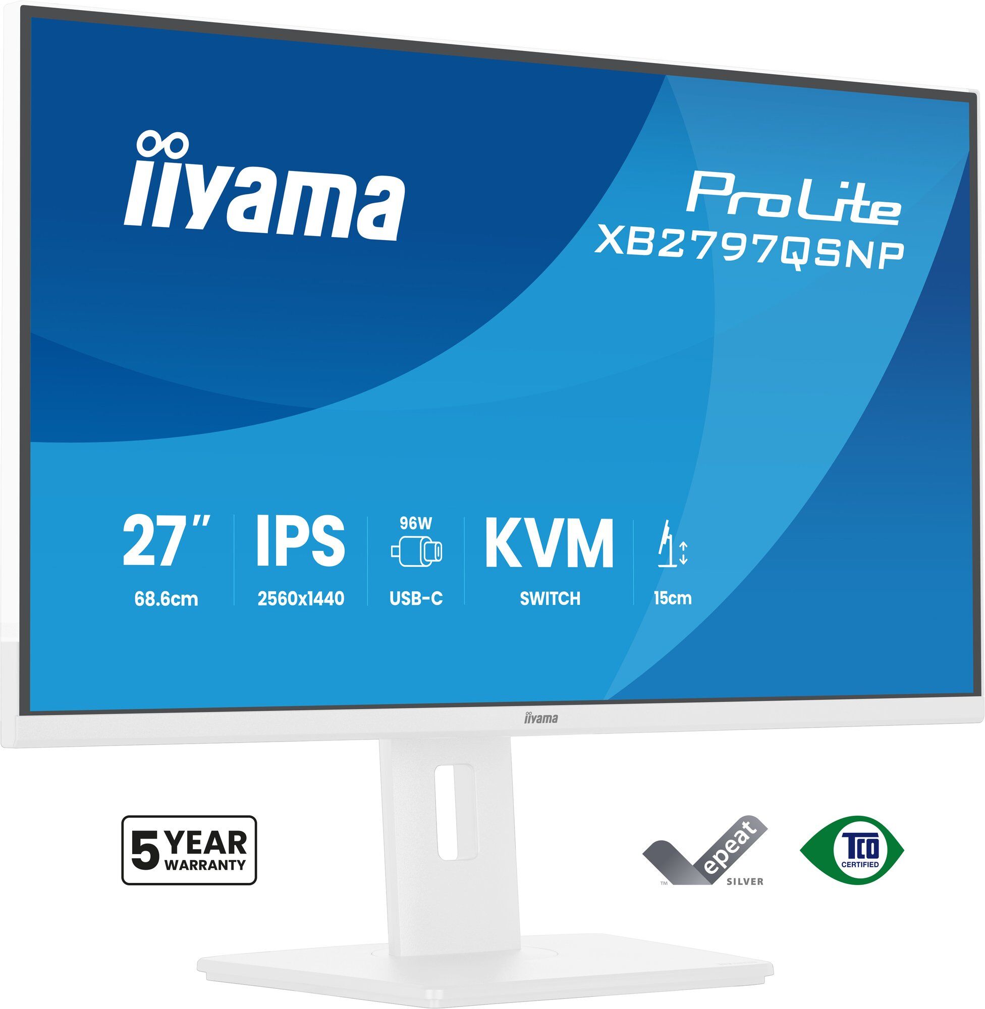 Ecran PC iiyama ProLite XB2797QSNP-W1 27" IPS LCD 27" 2560 x 1440 Quad HD Blanc