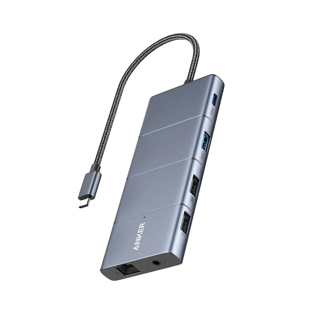 Anker Innovations A83880A1 - USB Typ-C - 3.5mm - DisplayPort - HDMI - RJ-45 - USB 2.0 - USB 3.2 Gen 2 (3.1 Gen 2) Type-A - USB 3.2 Gen 2 (3.1 Gen... - MicroSD (TransFlash) - SD - 10000 Mbit/s - Grau - Rundkabel (A83880A1)
