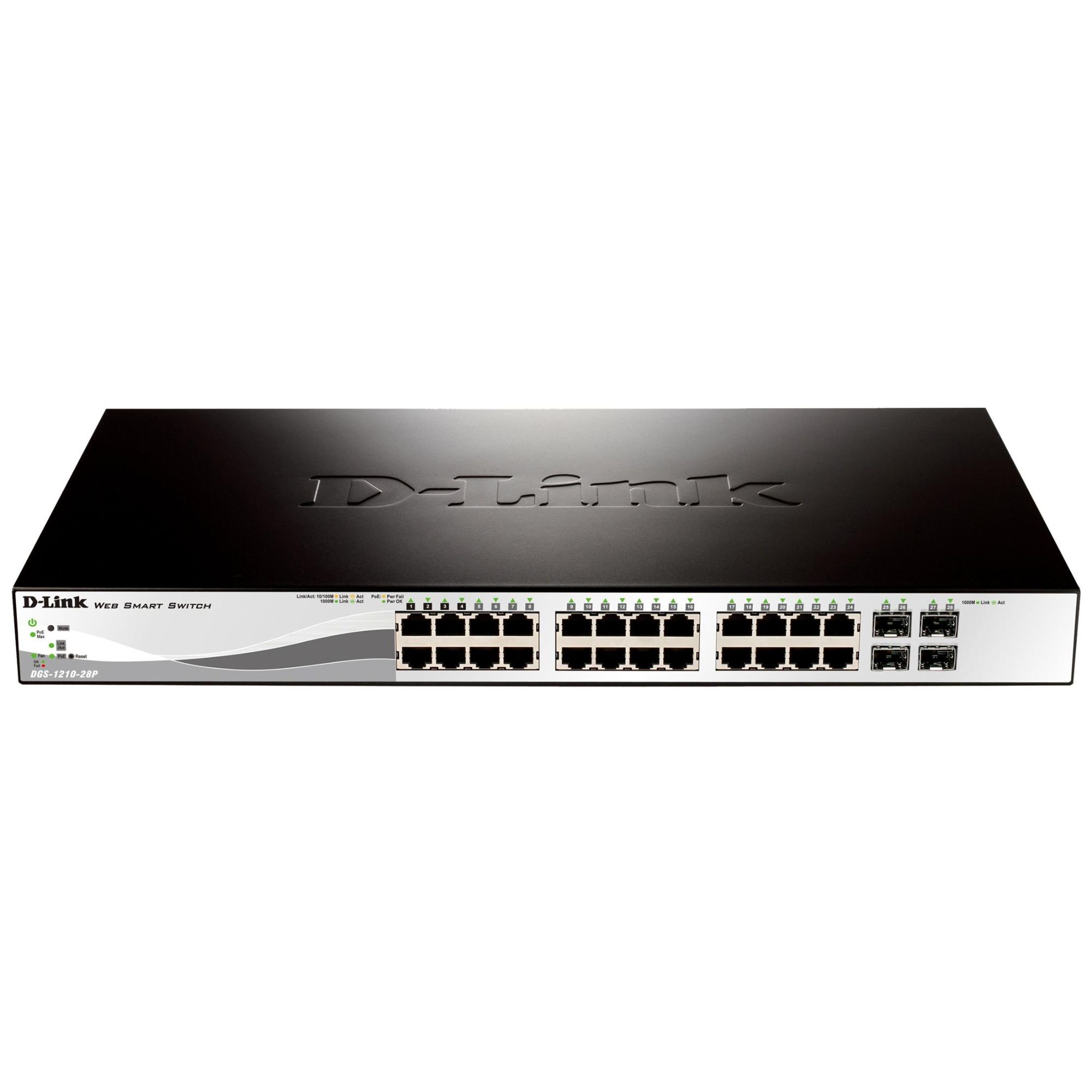D-Link Web Smart DGS-1210-28P - Commutateur - Géré - 24 x 10/100/1000 (PoE) + 4 x Gigabit SFP - de bureau, Montable sur rack - PoE