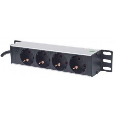 Intellinet 10" 1U Rackmount 4-Way Power Strip - German Type", With Power Indicator, No Surge Protection, 1.8m Power Cord - Coupe-circuit (rack-montable) - 125 V - entrée : CEE 7/4 - connecteurs de sortie : 4 (power CEE 7/3) - 1U - 10" - Allemagne...