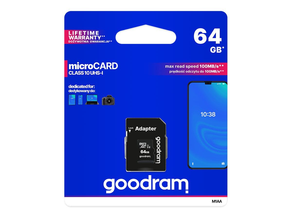 GOODRAM M1AA - Carte mémoire flash (adaptateur SD inclus(e)) - 64 Go - UHS-I U1 / Class10 - microSDXC UHS-I