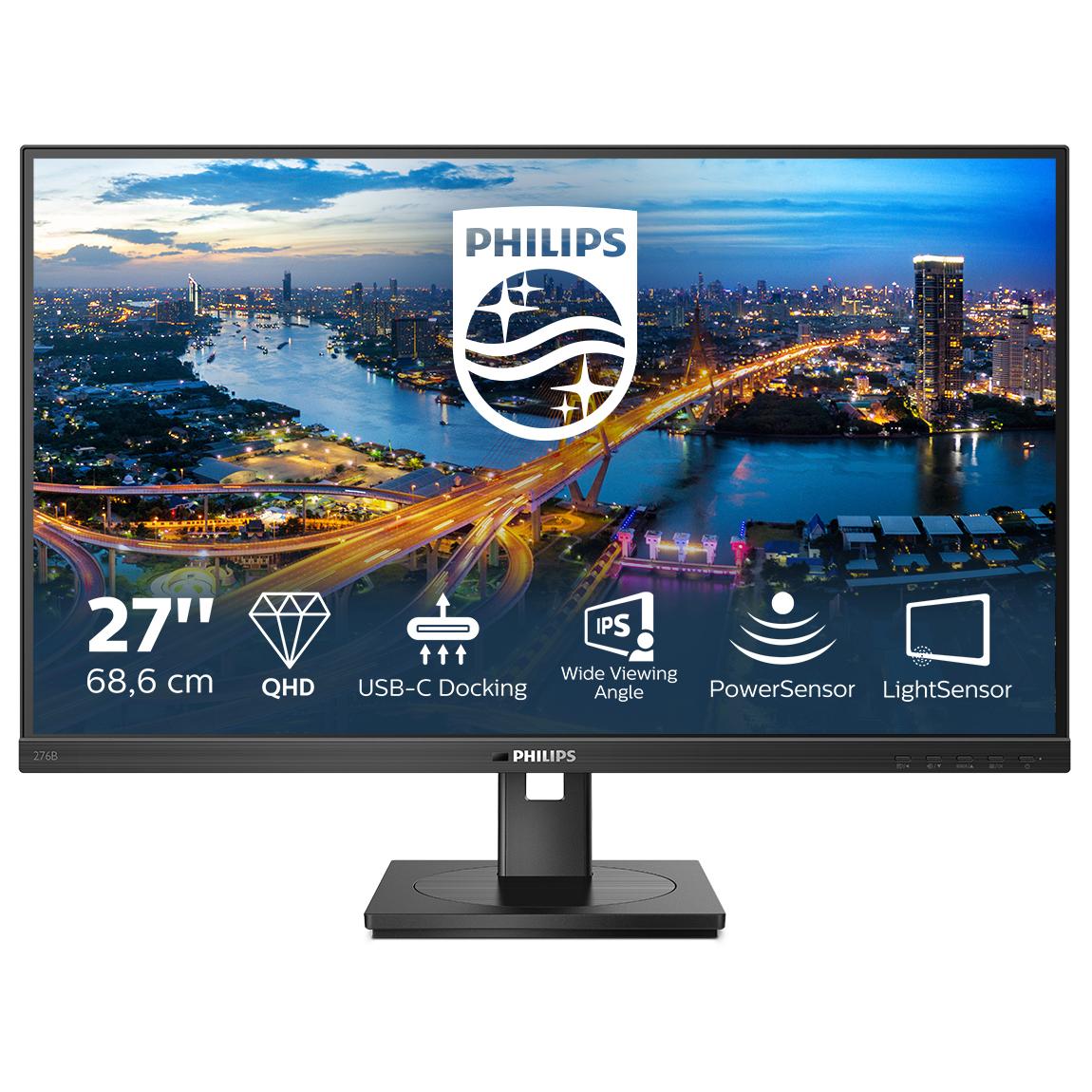 Philips 276B1 - Écran LED - 27" - 2560 x 1440 QHD @ 75 Hz - IPS - 350 cd/m² - 1000:1 - 4 ms - 2xHDMI, DisplayPort, USB-C - haut-parleurs - texture noire