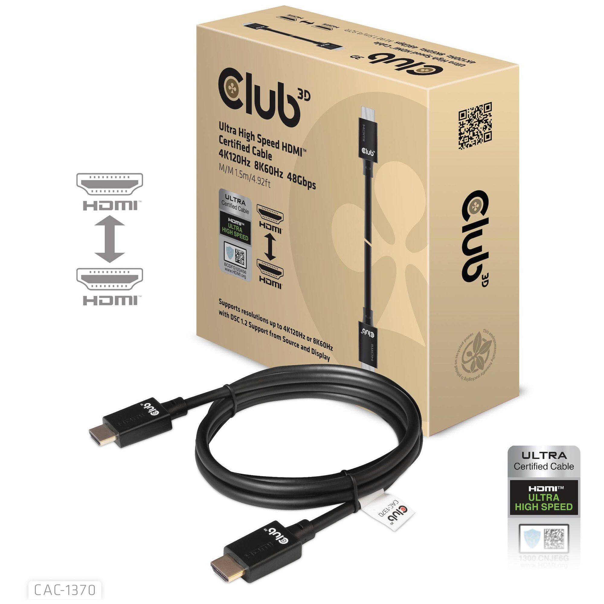 CLUB3D CAC-1370 câble HDMI 1,5 m HDMI Type A (Standard) Noir