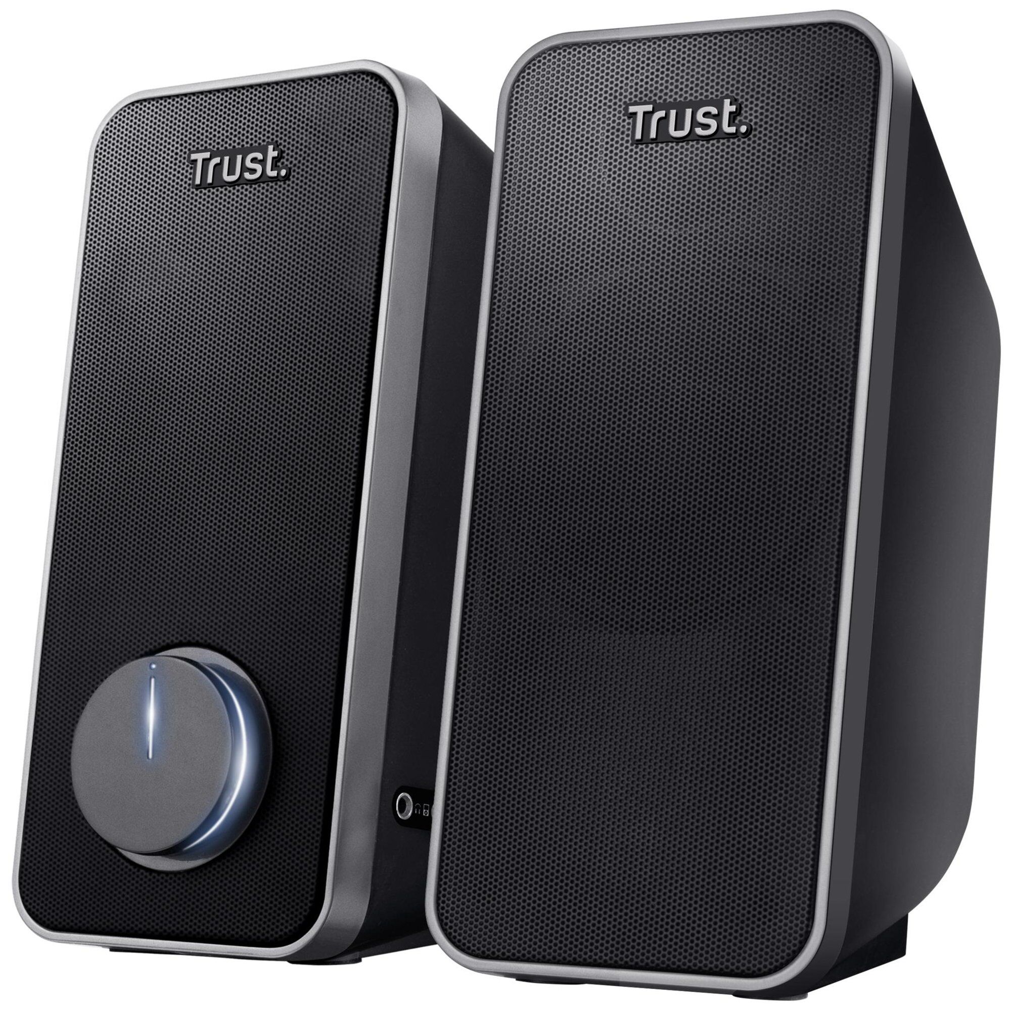 Trust Arys Enceinte PC 2.0 pour Ordinateur, Haut Parleur PC, 28 Watt, Jack 3,5 mm, Alimentation USB, pour Portable, Noir
