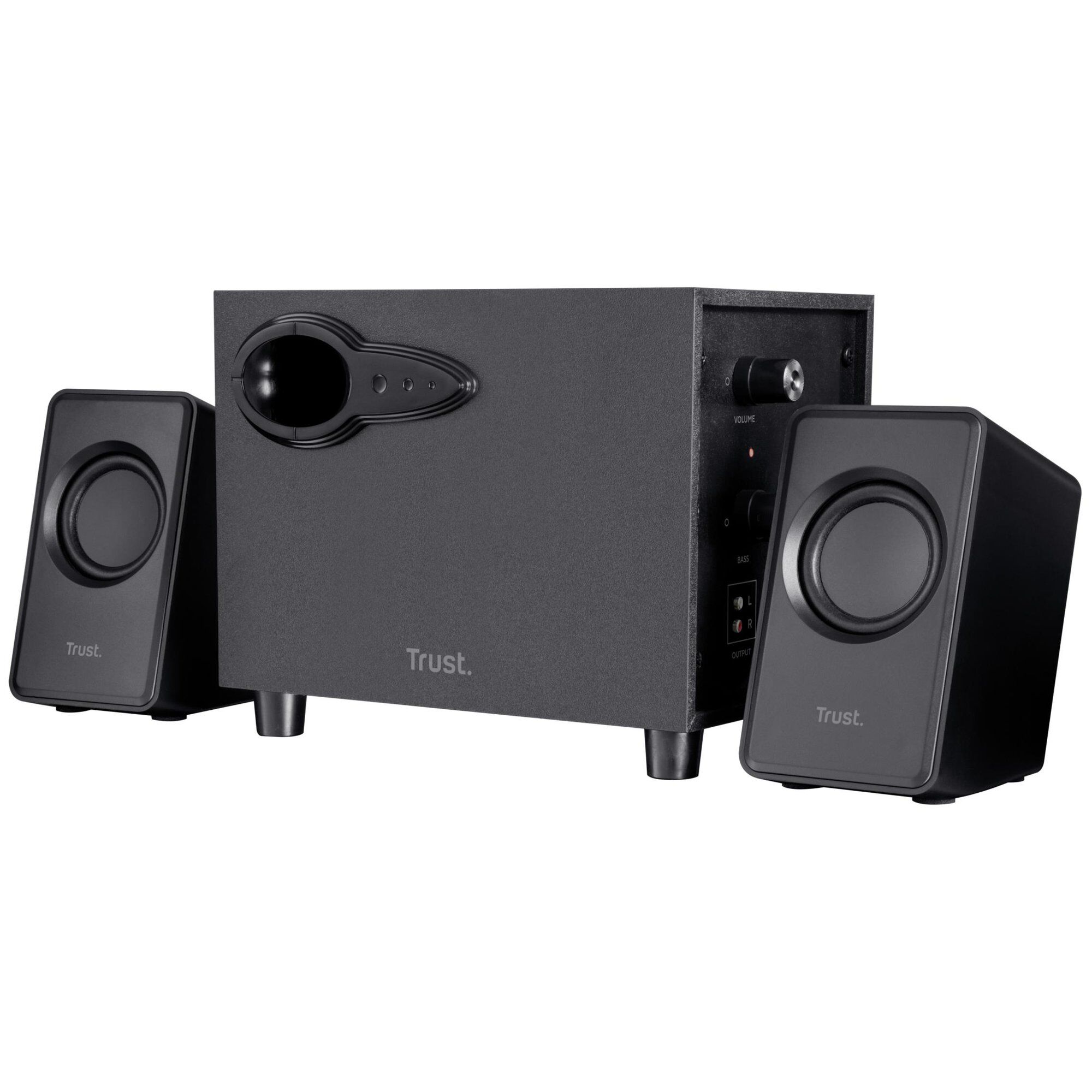Trust Avora Enceinte PC 2.1, Caisson de Basses en Bois, 18W (9W RMS), USB, Jack 3,5 mm, Système d'enceintes Compactes, Haut-parleurs