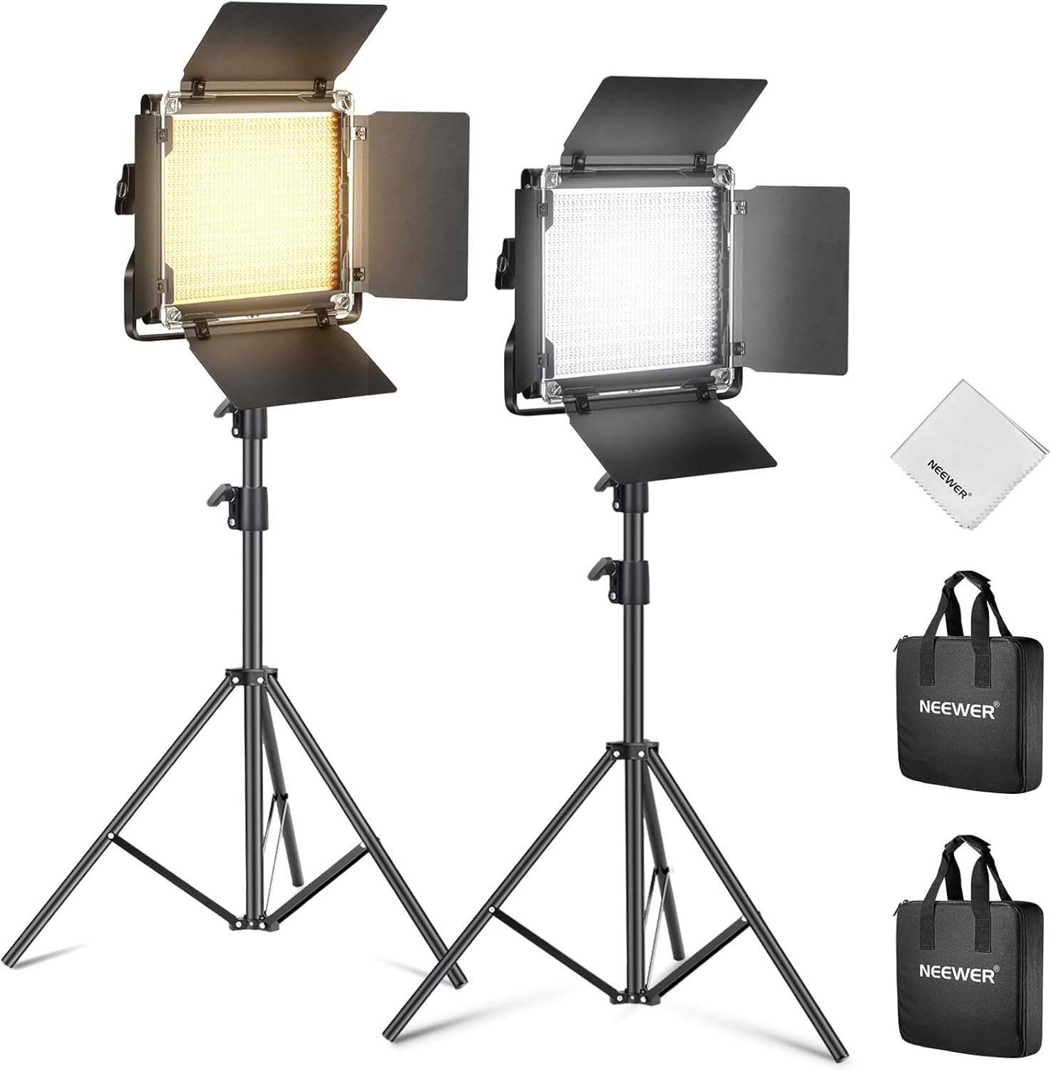 NEEWER Kit d'éclairage vidéo LED Bicolore 660 avec Deux Trépieds de 200cm,Panneau d'éclairage à Intensité Variable 3 200K-5 600K CRI 96+ avec Support en U & Coupe-Flux pour Studio Photo,Streaming,Noir