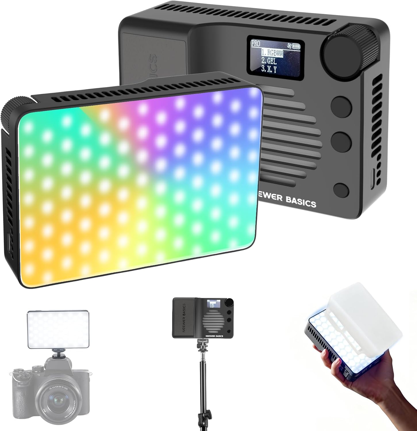 NEEWER BASICS BS40C Éclairage Vidéo Magnétique Full RGB pour Appareil Photo,Mode Boost 45W,Petit Panneau LED,4800lx/0,5m,CRI 95+,2500-10000K,14 Ambiances Lumière,Batterie 5000mAh,pour DSLR Streaming