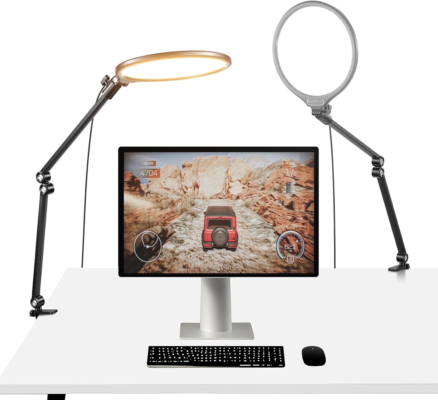 NEEWER BASICS Packs de 2 éclairages Panneau LED Ring Light 10,5"" pour Key Light Streaming,3000-6500K 15W,avec Bras Réglable,Support de Bureau & Minuterie,pour Ordinateur Portable,Zoom & Maquillage,R10