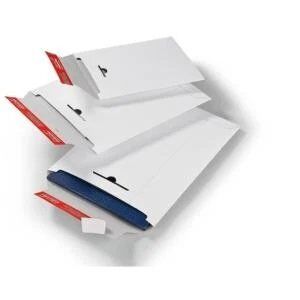 ColomPac Versandtasche mit Wiederverschluss, DIN B5+ aus weißer Vollpappe, Wiederverschluss zum Retournieren - 20 Stück (CP 012.02)