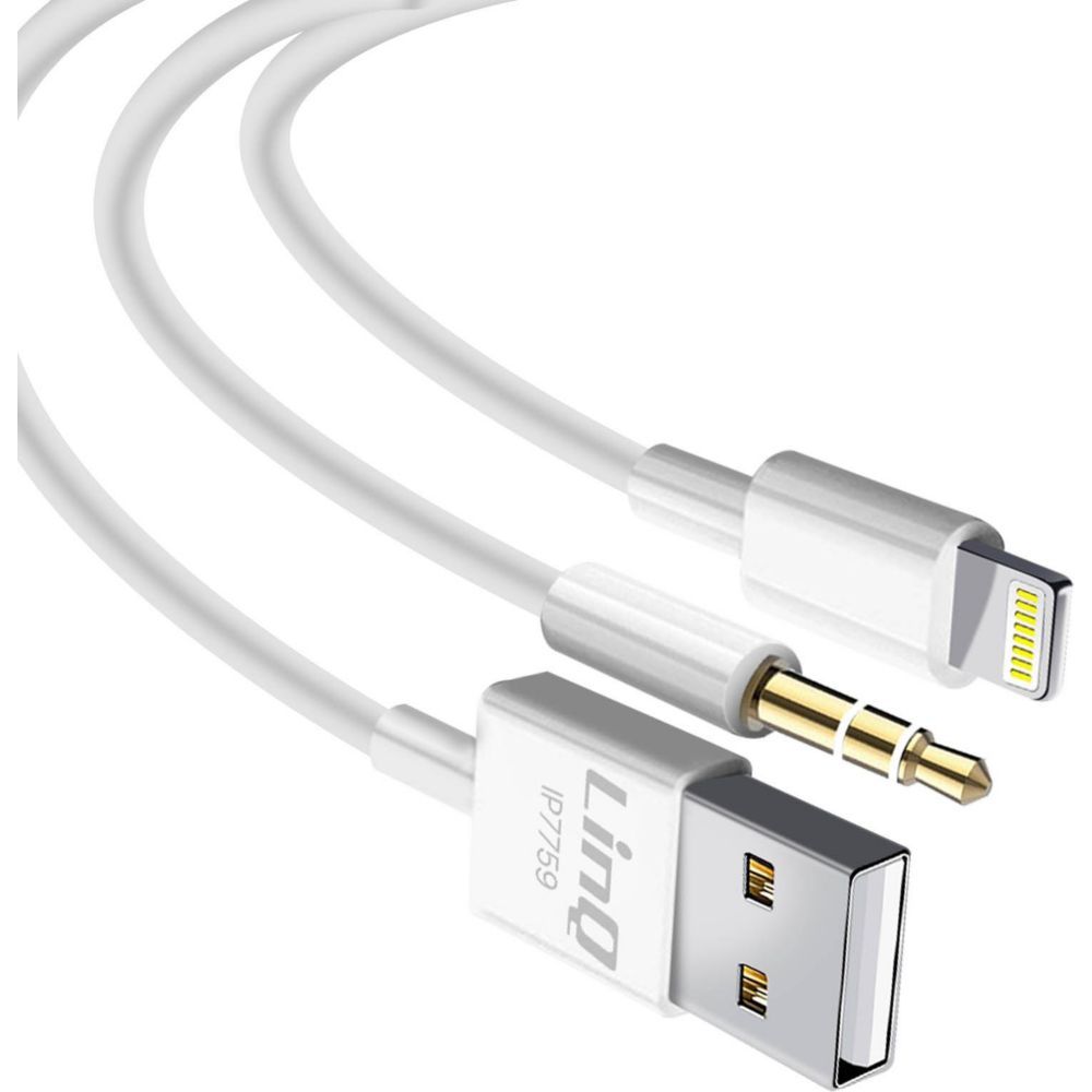 C?ble Jack LINQ Blancd 2 en 1 avec Charge et Audio 1,2m