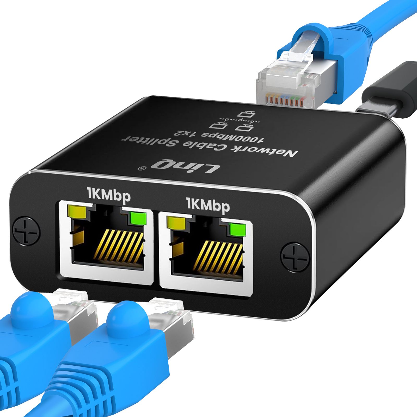 Multiprise Ethernet RJ45 Gigabit 1000 Mbps 2 Appareils Simultanés LinQ Noir