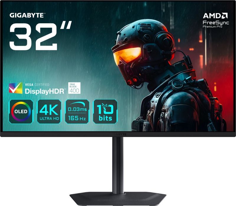 GIGABYTE MO32U 31,5" Moniteur Gaming OLED 4K UHD - 3840 x 2160, 165Hz, 0.03ms, 250 cd/m², Display HDR True Black 400, HDMI 2.1, DisplayPort 1.4