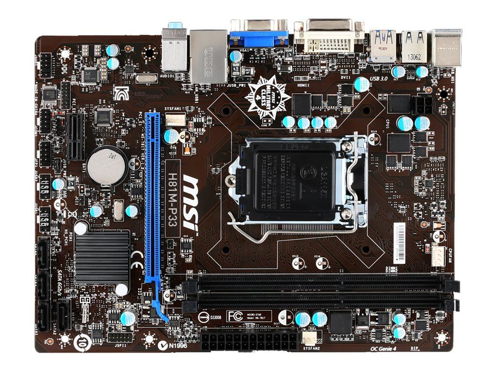 MSI H81M-P33 - Carte-mère - micro ATX - Socket LGA1150 - H81 Chipset - USB 3.0 - Gigabit LAN - carte graphique embarquée (unité centrale requise) - audio 8 canaux