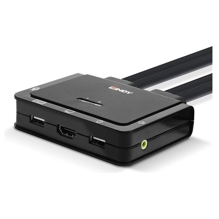 Lindy 2 Port HDMI 18G, USB Type C, USB 2.0 & Audio Cable KVM Switch - Commutateur écran-clavier-souris/audio - 2 x KVM / audio - 1 utilisateur local - de bureau